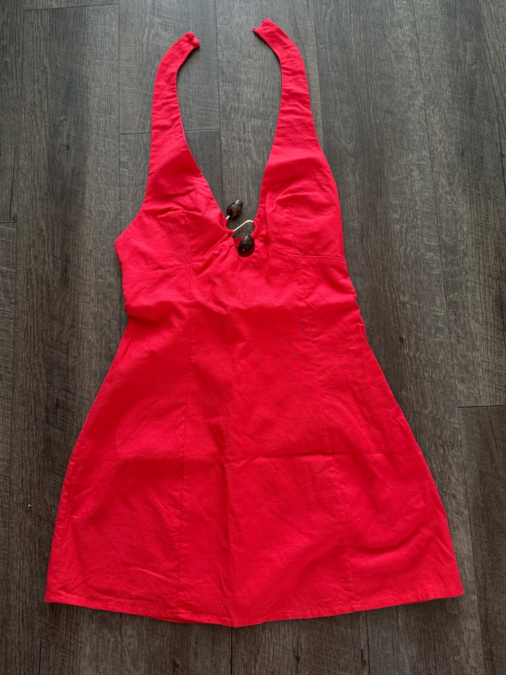 Peppermayo Red Halter Mini Dress with Ring Accent - Picture 4 of 5
